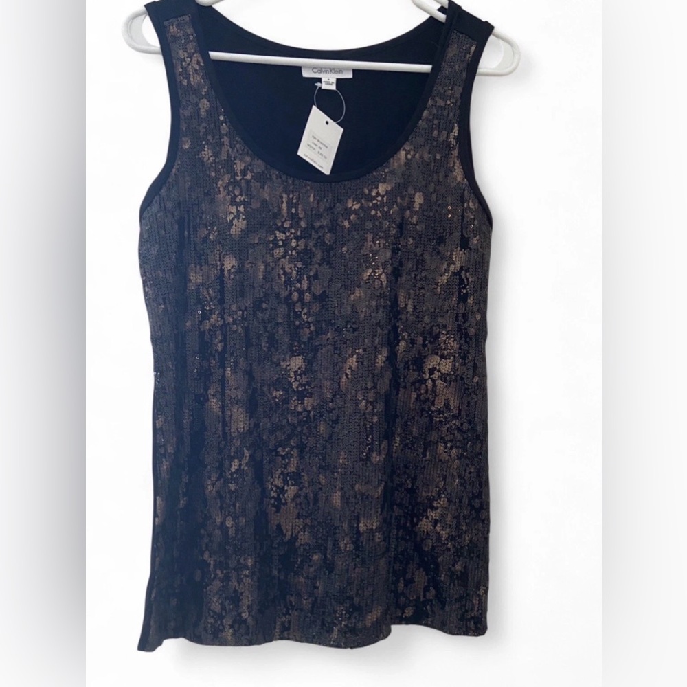 Calvin Klein Black Metallic Sequin Top NEW WITH TAGS Size Small Women’s